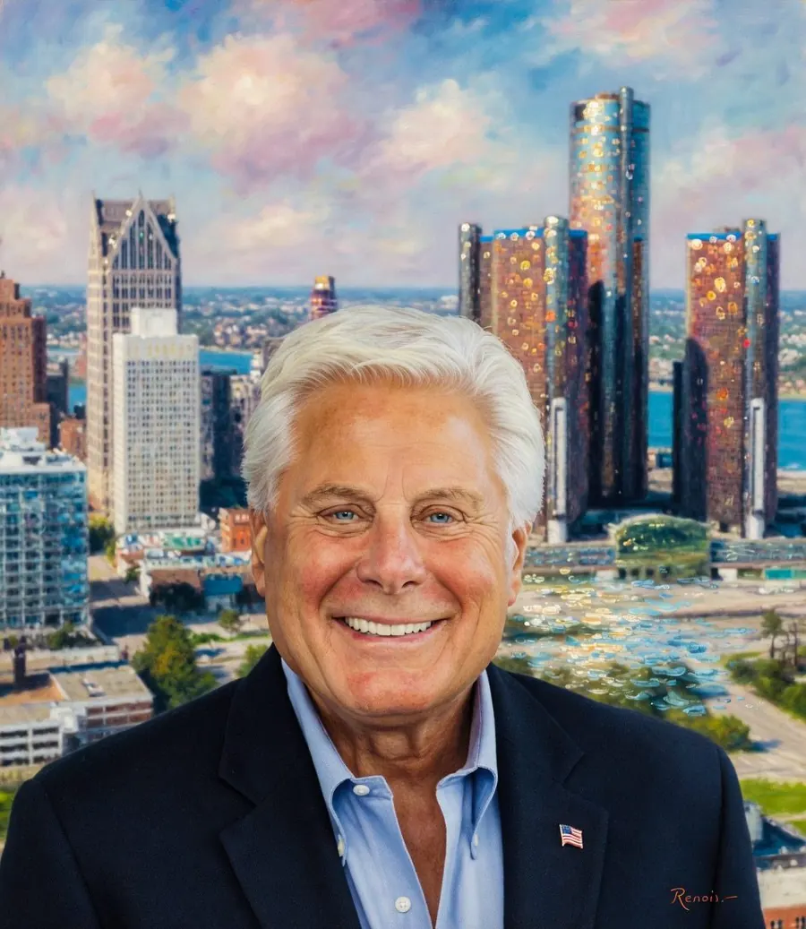 Smiling older man in front of city skyline