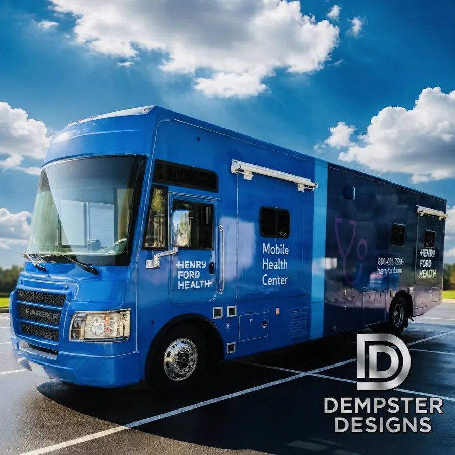Modern mobile clinic on road
