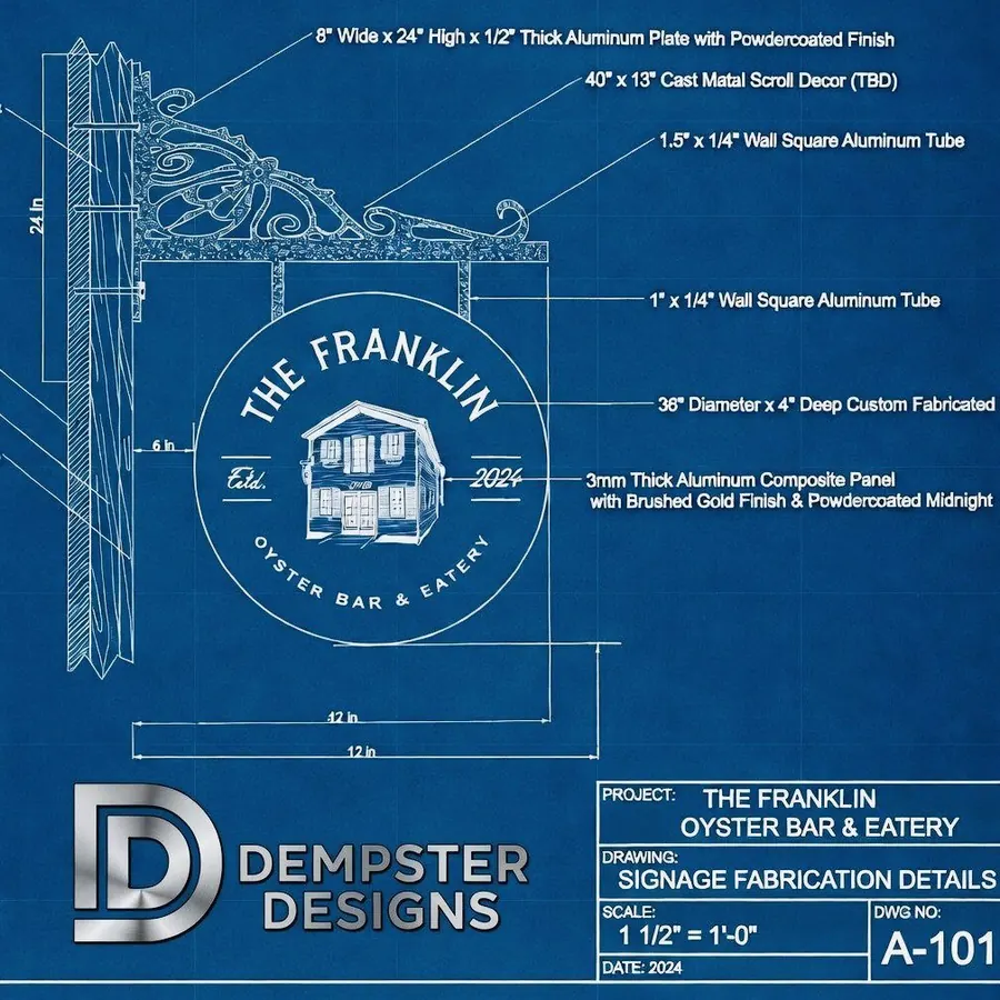 Blueprint of The Franklin signage design