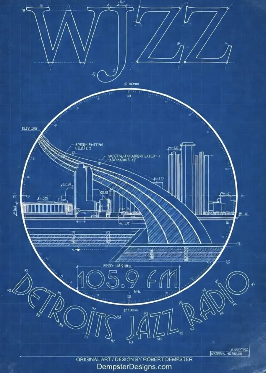Vintage radio station blueprint design
