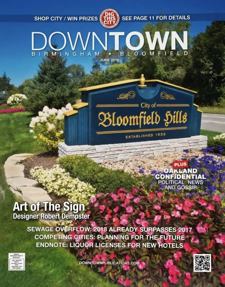 Bloomfield Hills sign with colorful flowerbed