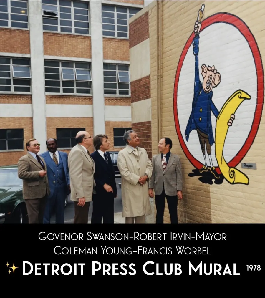 Group viewing Detroit Press Club mural