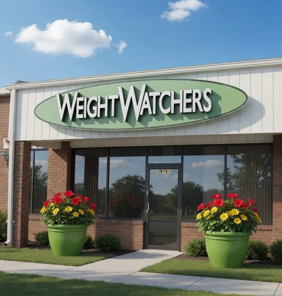 WeightWatchers storefront with colorful flower planters