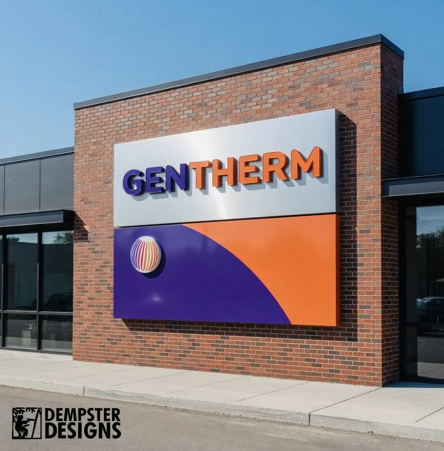 Gentherm corporate sign with orange purple logo