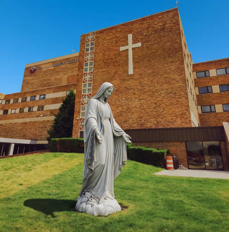 Statue of Mary on hospital lawn