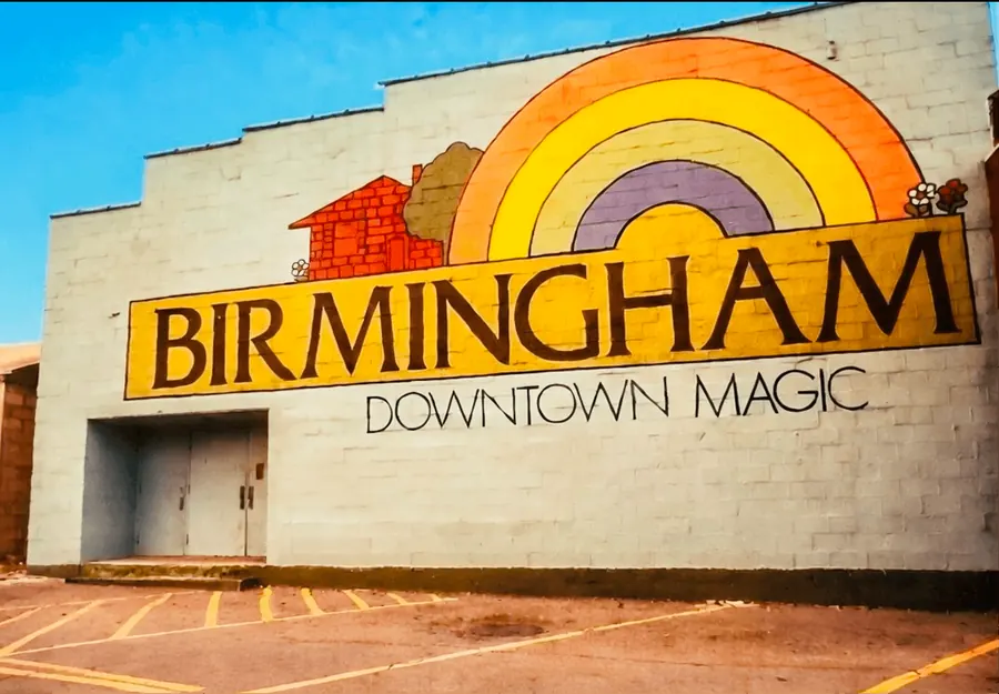 Colorful Birmingham mural with rainbow design