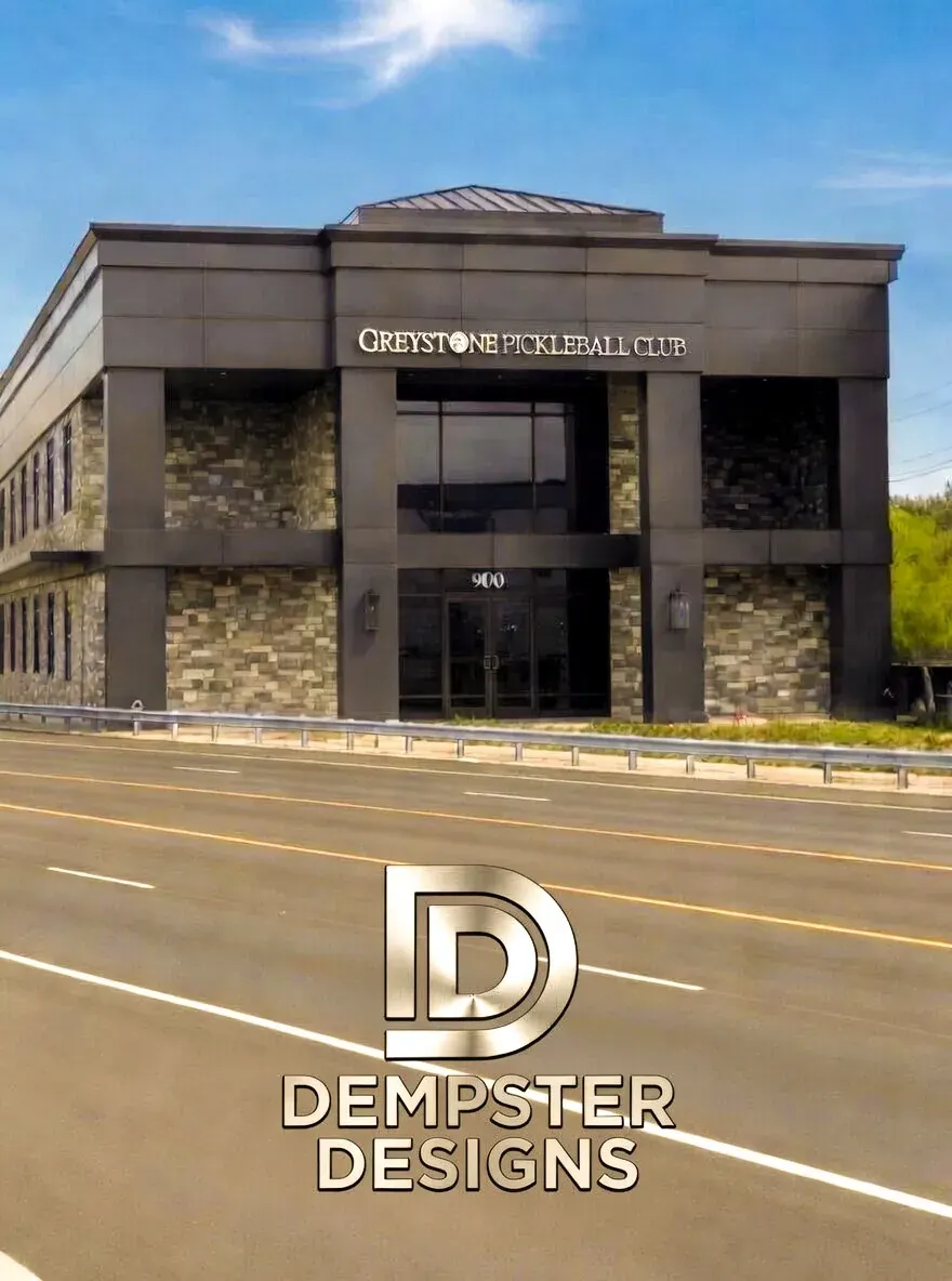Greystone Pickleball Club building, Dempster Designs logo