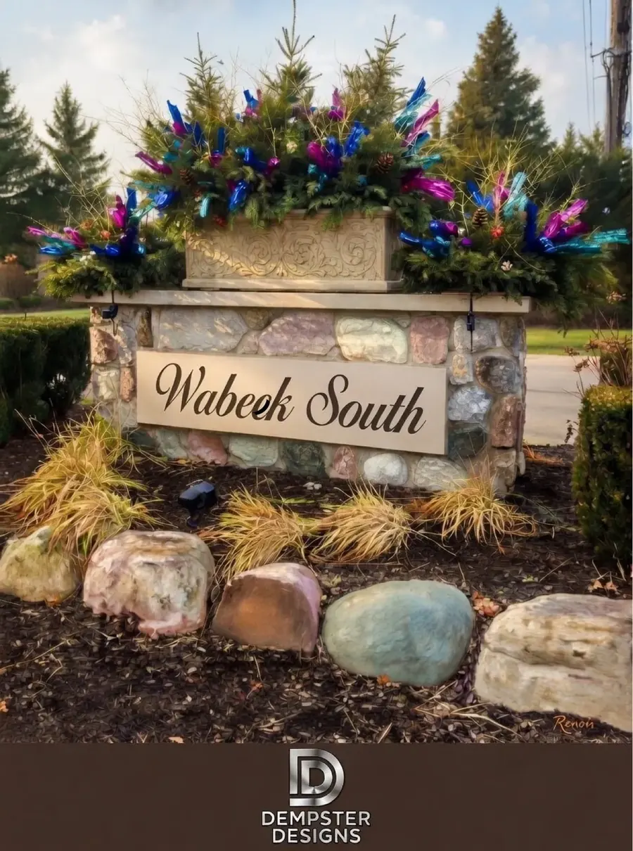 Wabeek South stone sign with festive greenery
